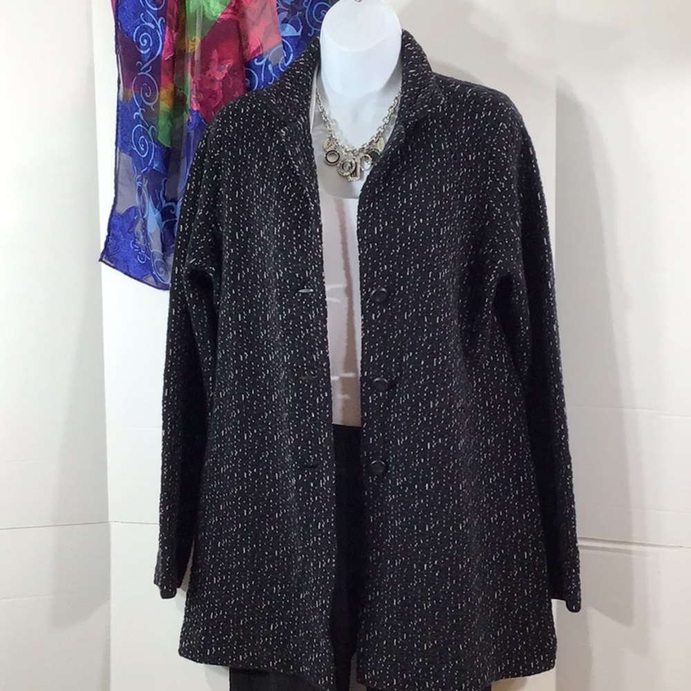 Damask button front cashmere blend sweater L